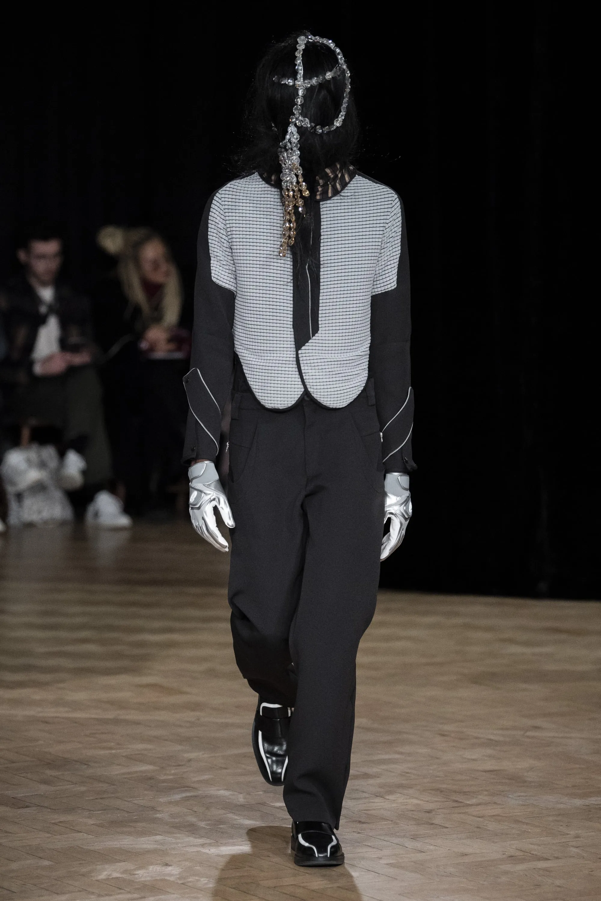 Kiko Kostadinov AW19 Midnight Stripe Look 1